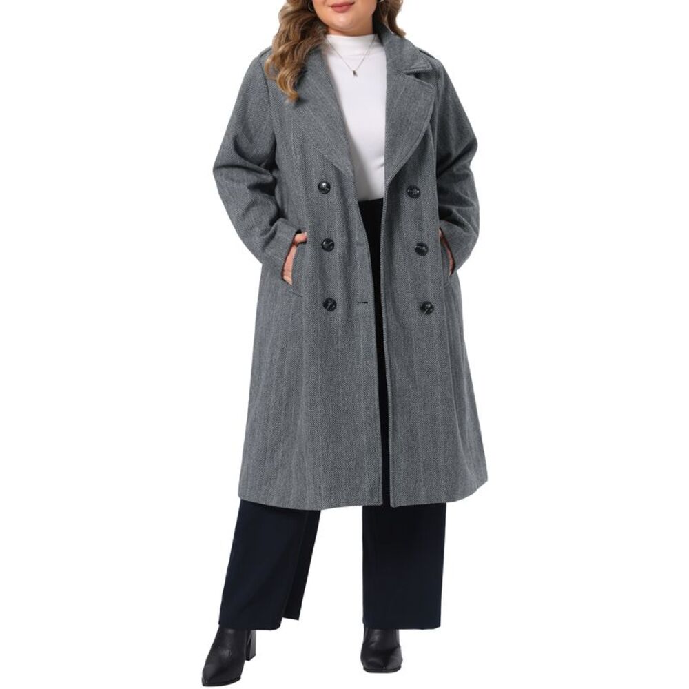 Women's Plus Size Lapel Double Breasted Long Coat Gray